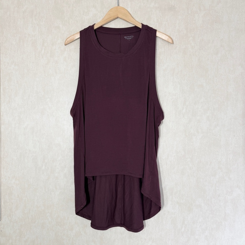 Athleta Women’s Tank Top Pullover Essence Relaxed High Low in Red Burgundy L